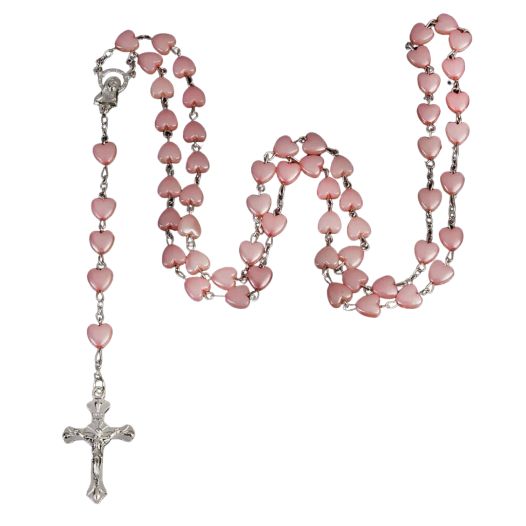 Pink Porcelain Sheen Heart Rosary