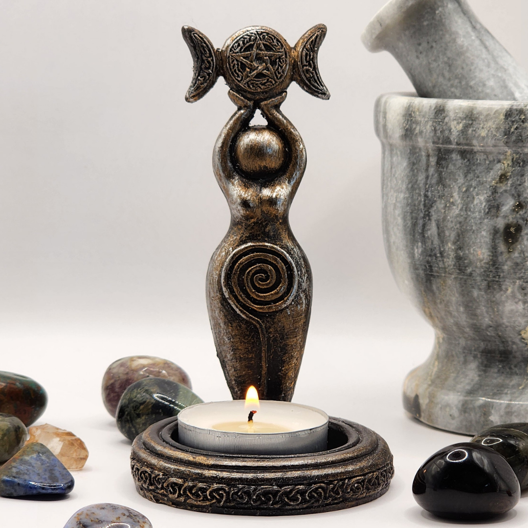 Triple Goddess Statue tealight candle holder