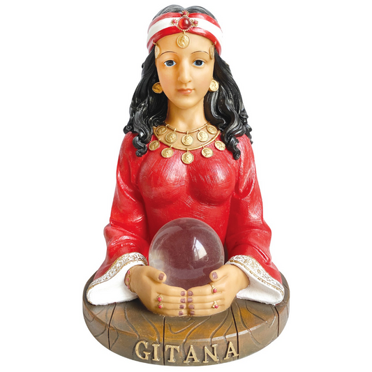 Gitana Statue with Removable Crystal Ball (6") - Red