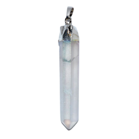 Aura Clear Quartz Point Necklace w/ White & Gold Chain