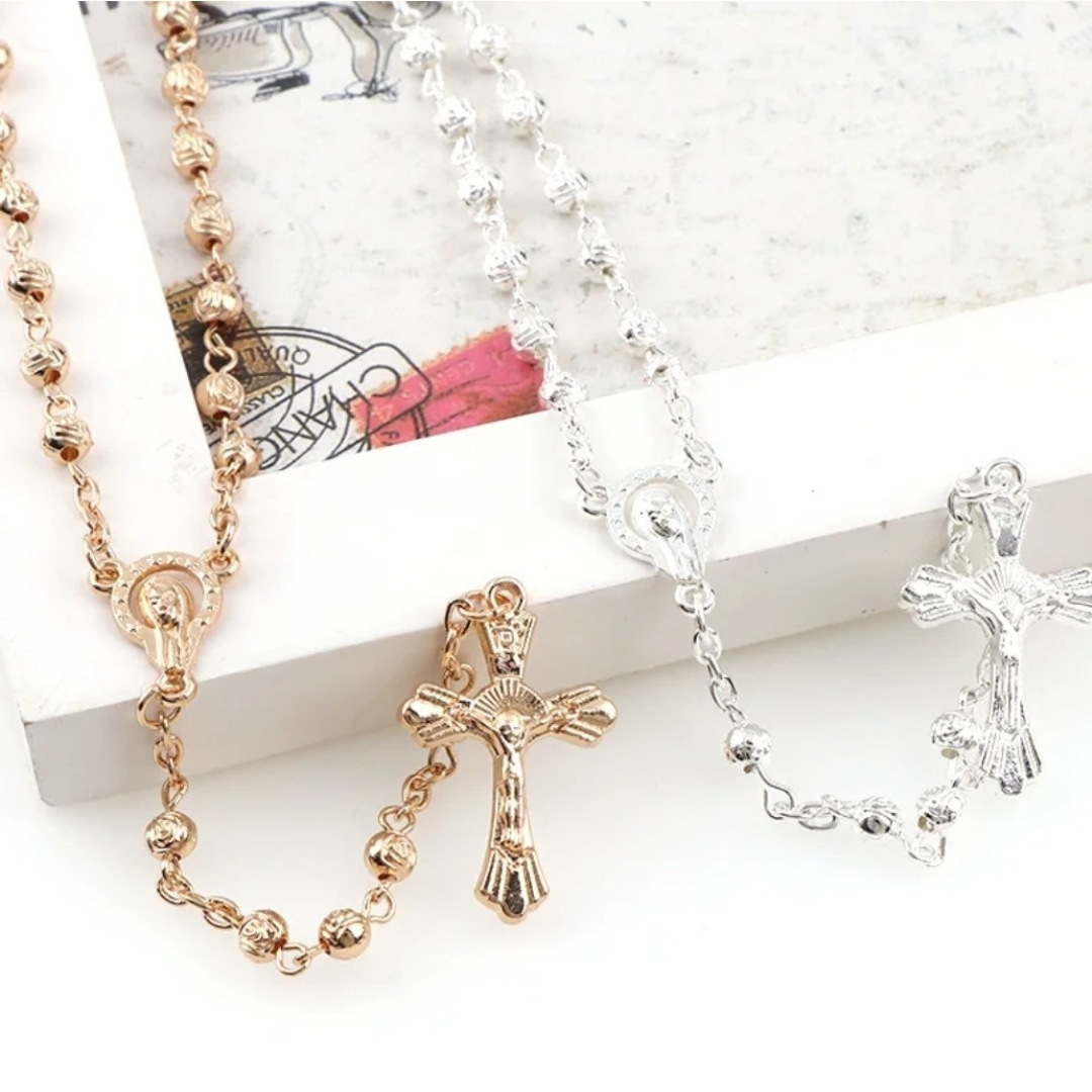 4mm Tiny Rose Bead Gold Rosary