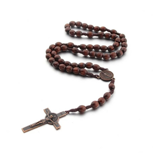 Handmade Weave St. Benedict Wooden Rosary