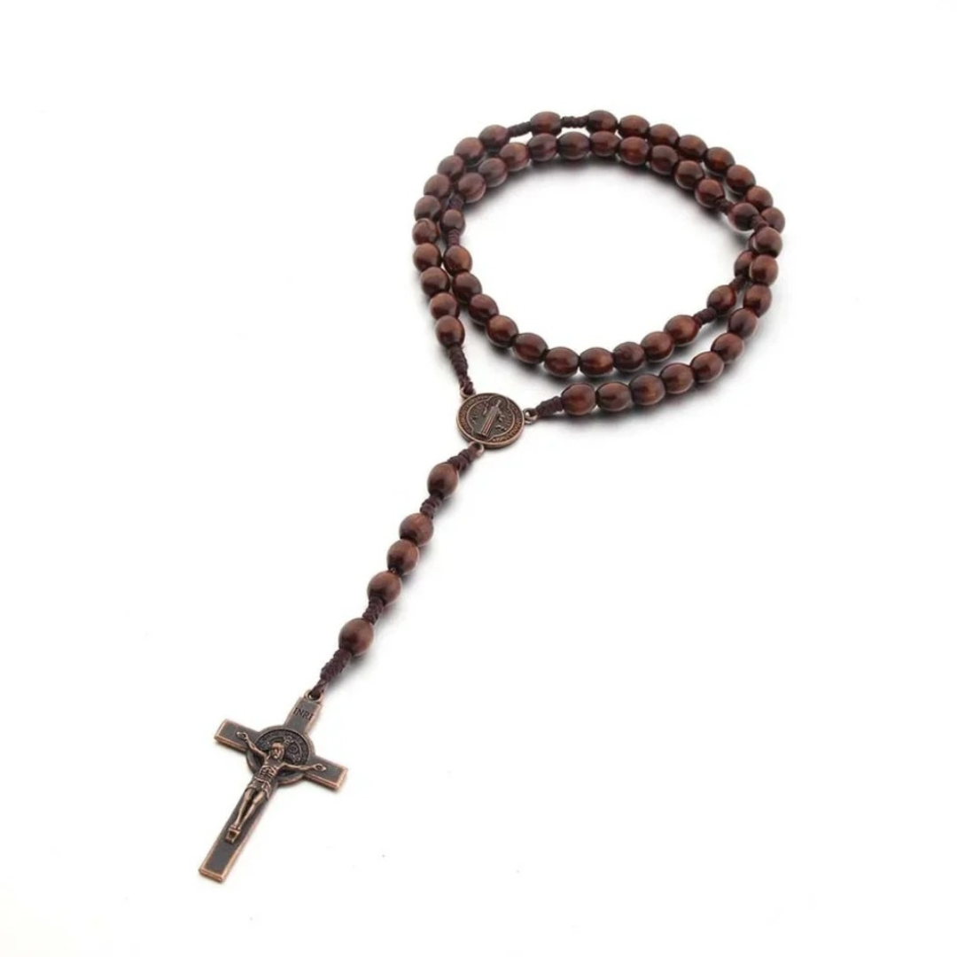 Handmade Weave St. Benedict Wooden Rosary