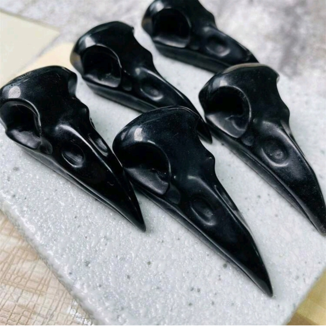 Black Obsidian Raven Crow Skull Talisman