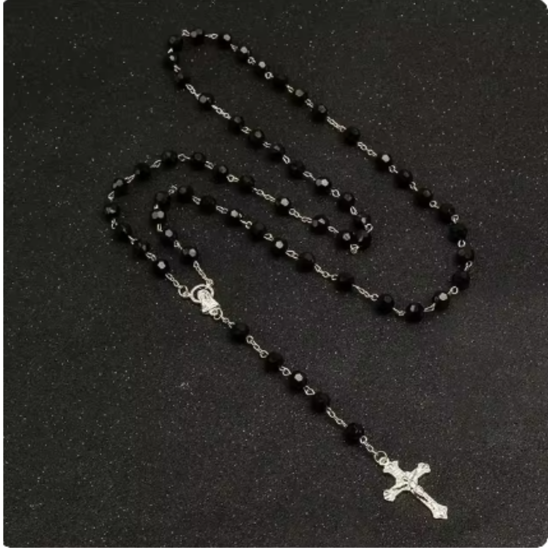 Midnight Blue/Black Crystal Cut Bead Rosary