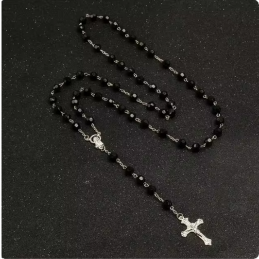 Midnight Blue/Black Crystal Cut Bead Rosary