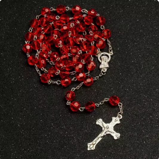 Ruby Red Rosary Crystal Cut Beads