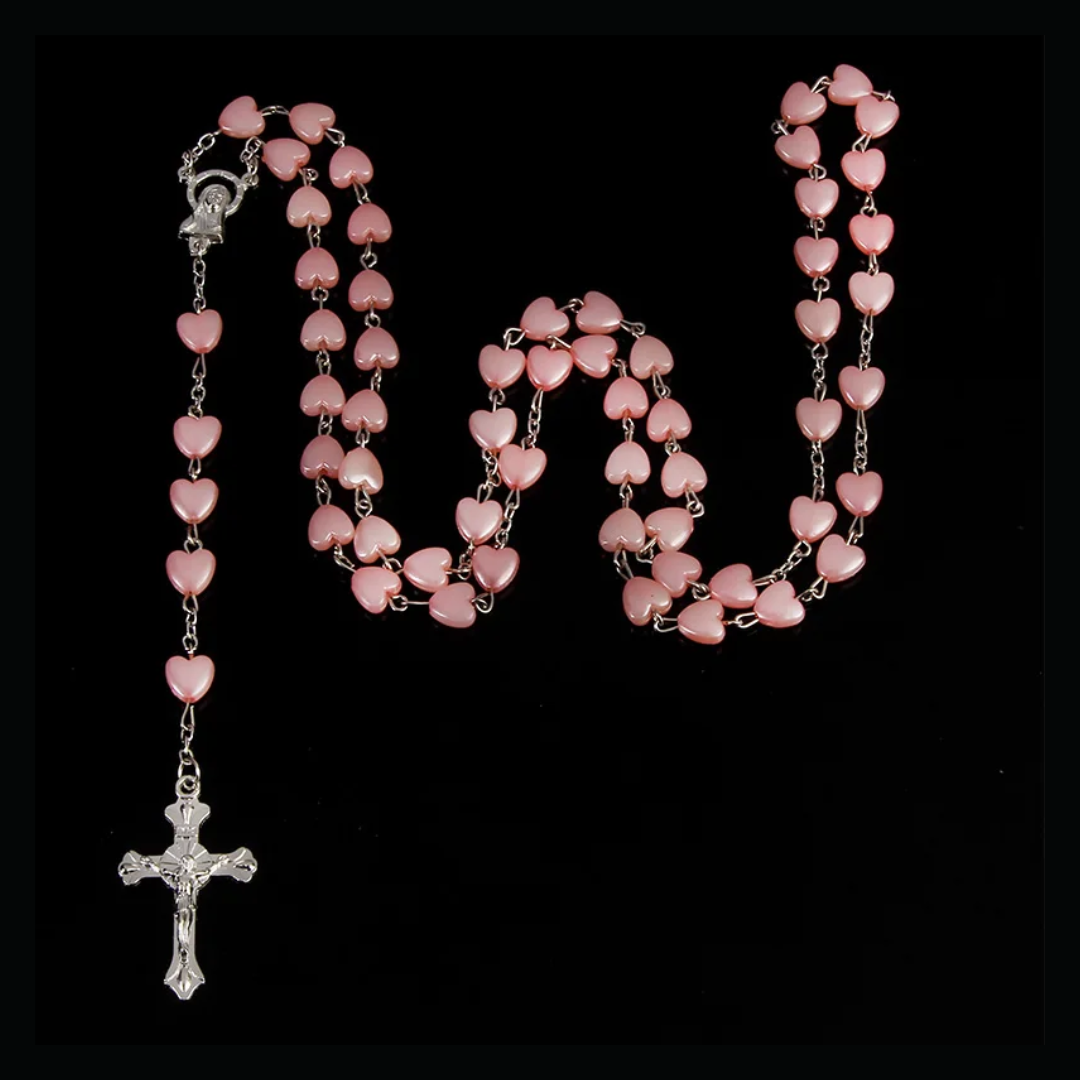 Pink Porcelain Sheen Heart Rosary