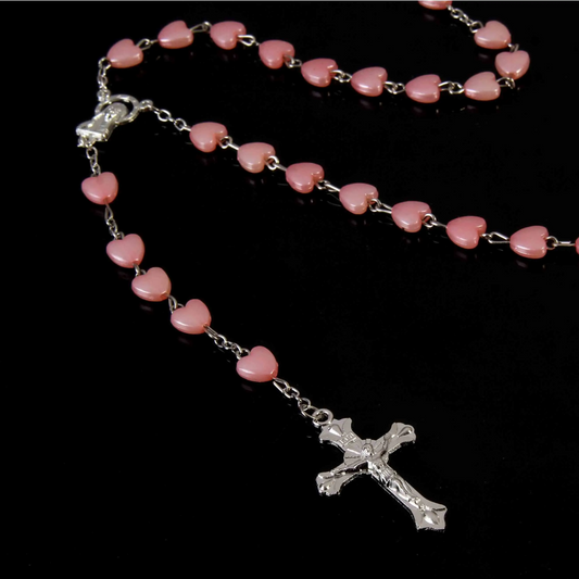 Pink Porcelain Sheen Heart Rosary