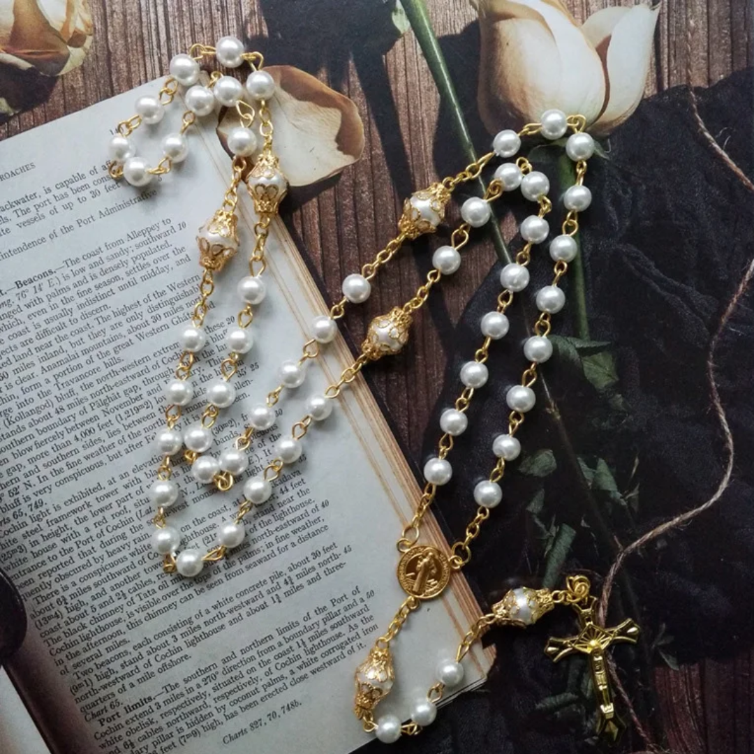 Saint Benedict Faux Pearl Rosary