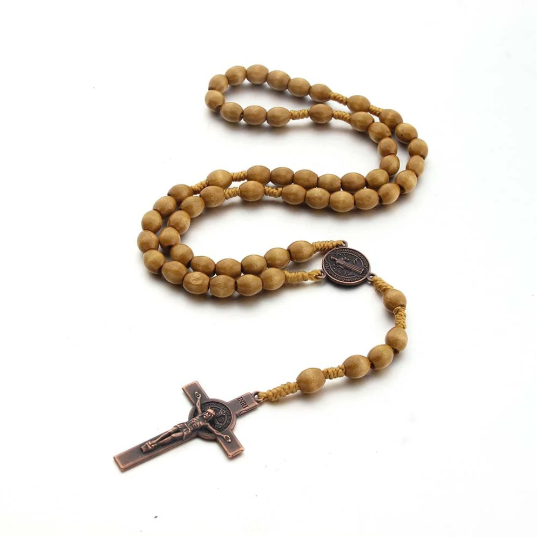 Handmade Weave St. Benedict Wooden Rosary - Antique Bronze