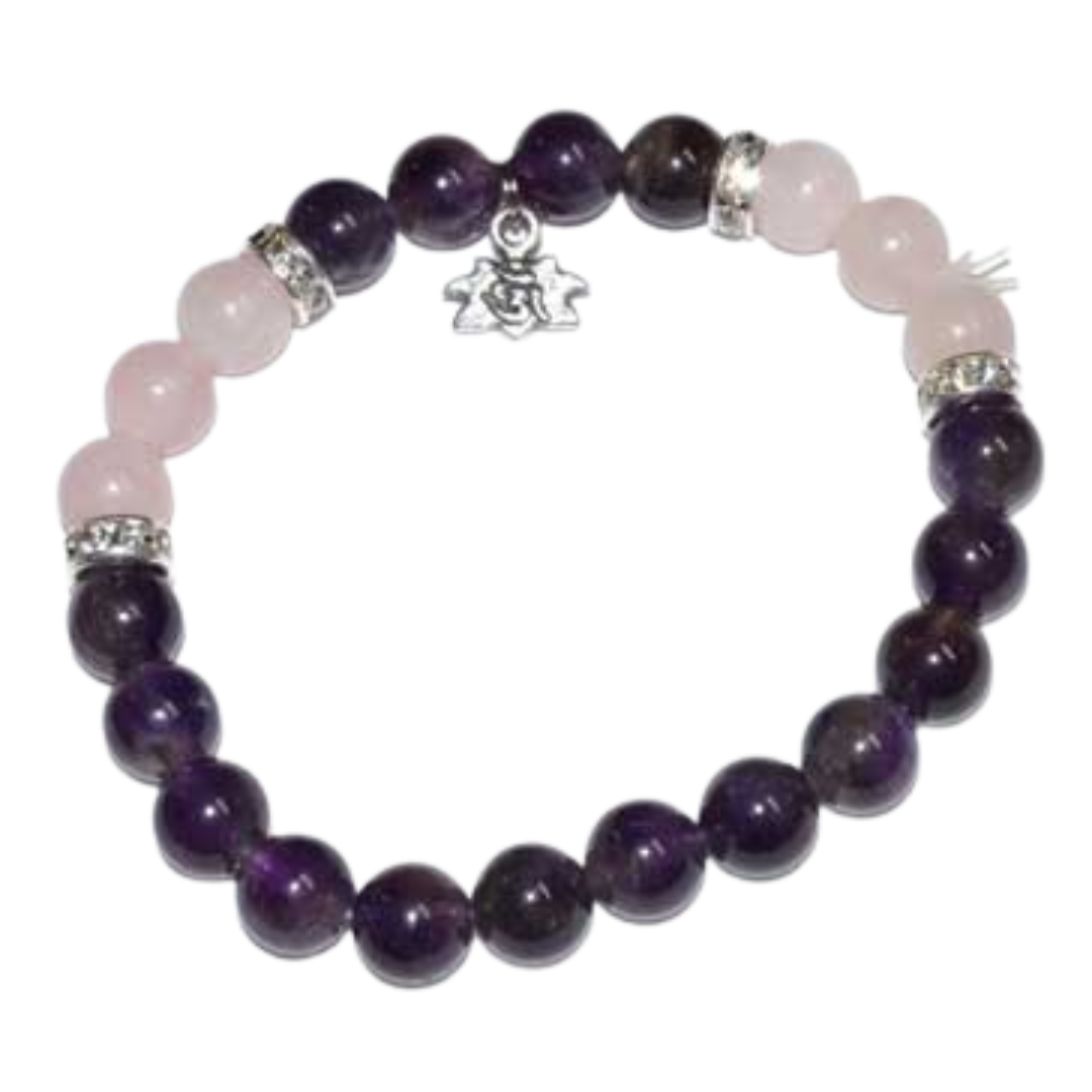 Amethyst & Rose Quartz Lotus bracelet (8mm)