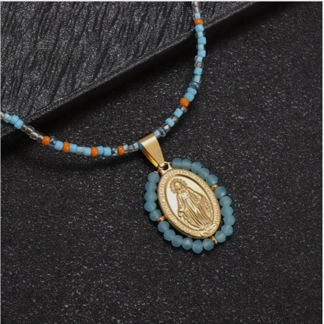 Bohemian Beaded Virgin Mary Necklace