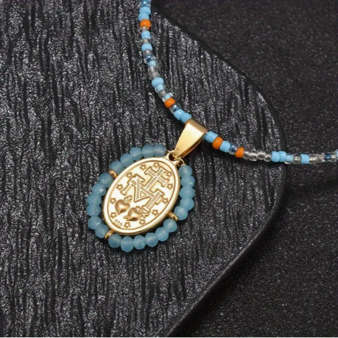 Bohemian Beaded Virgin Mary Necklace