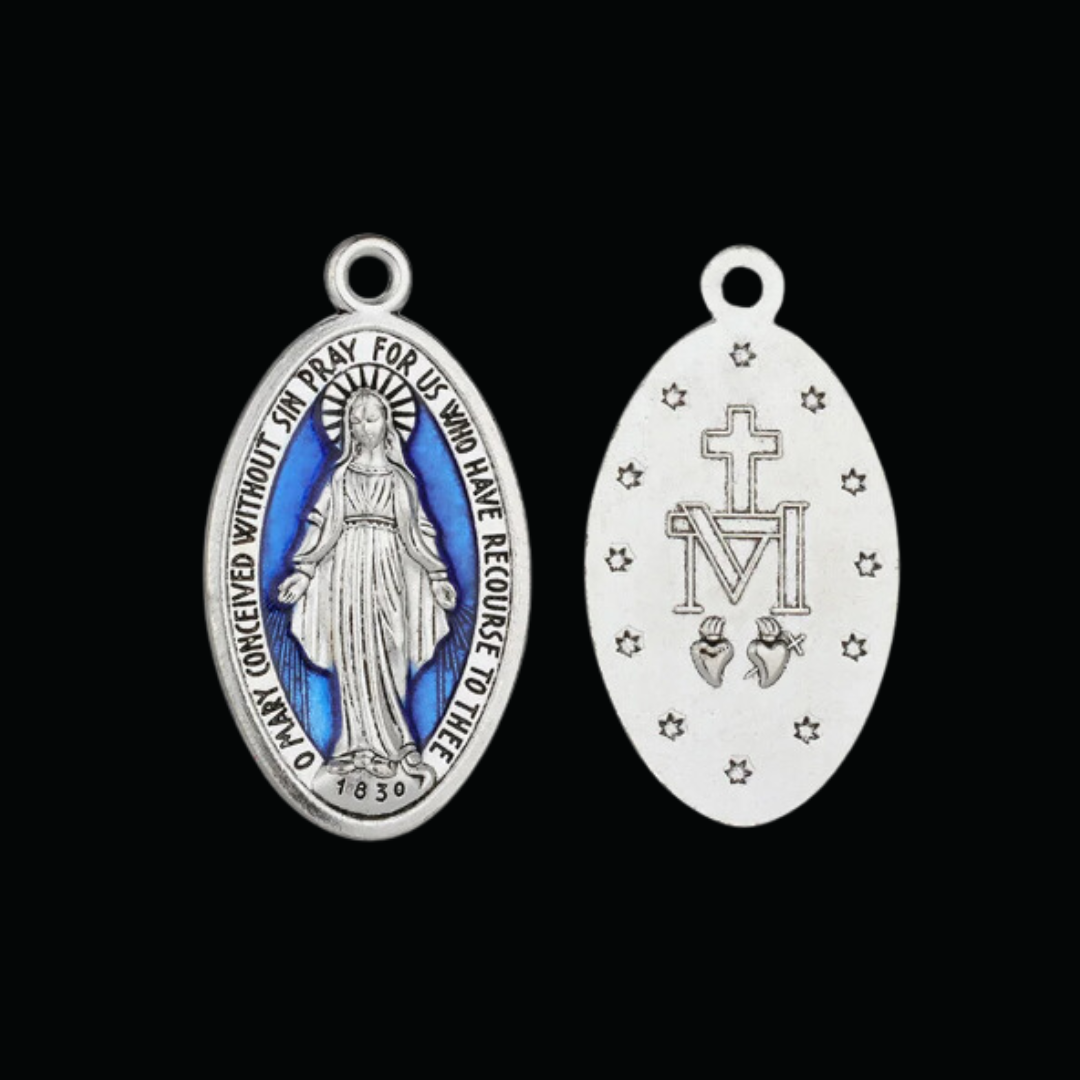 Blue Enamel Virgin Mary Miraculous Medal Spiritual Talisman Charm