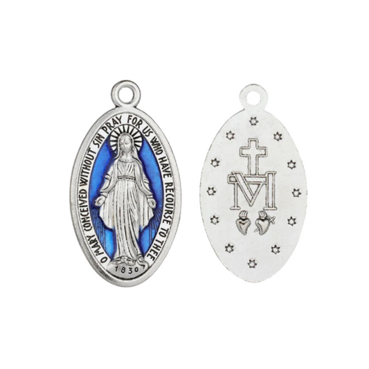 Blue Enamel Virgin Mary Miraculous Medal Spiritual Talisman Charm