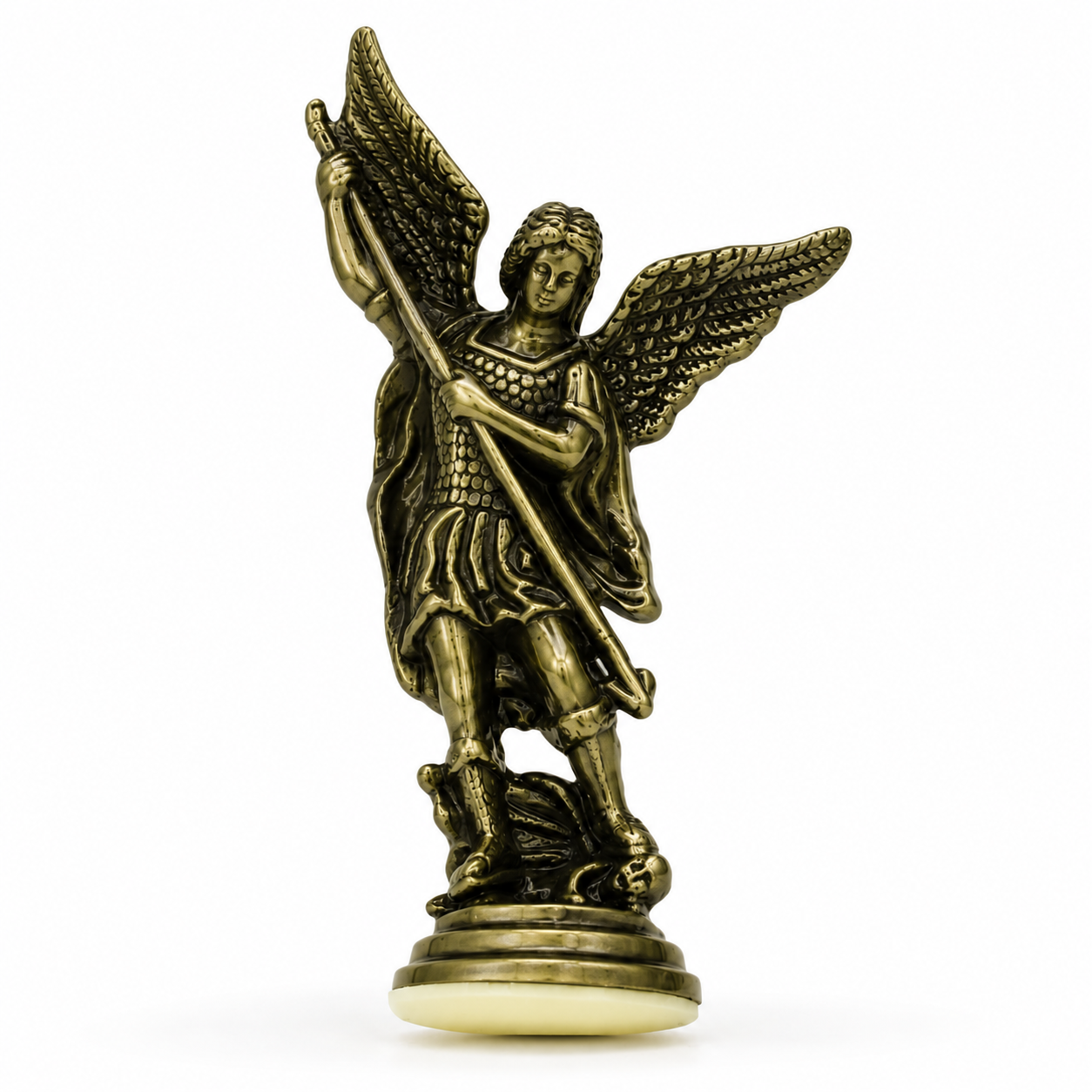 Saint Michael (San Miguel) Dashboard Saint - Antique Green Brass