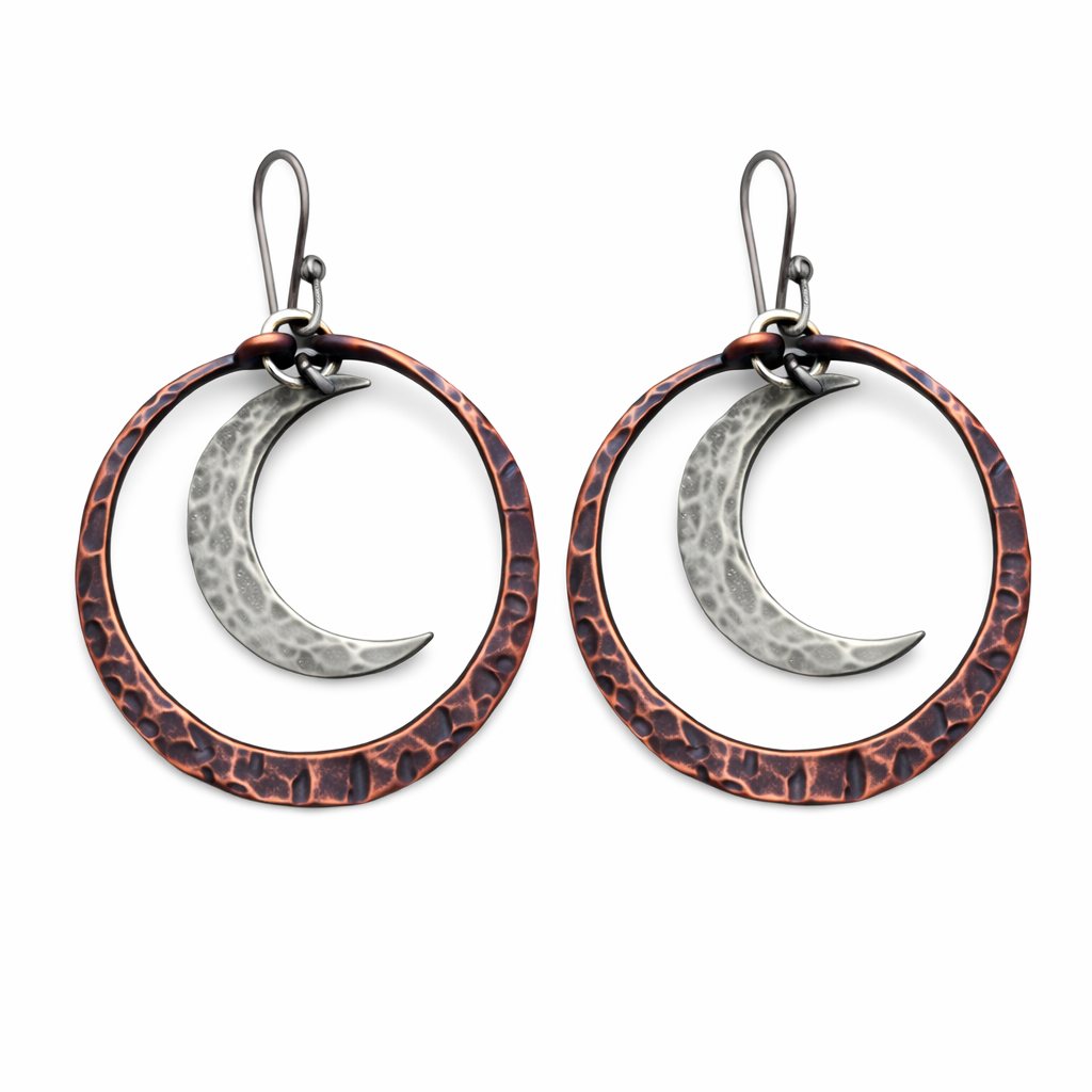 Crescent Moon Dangle Earrings – Hammered Lunar Jewelry