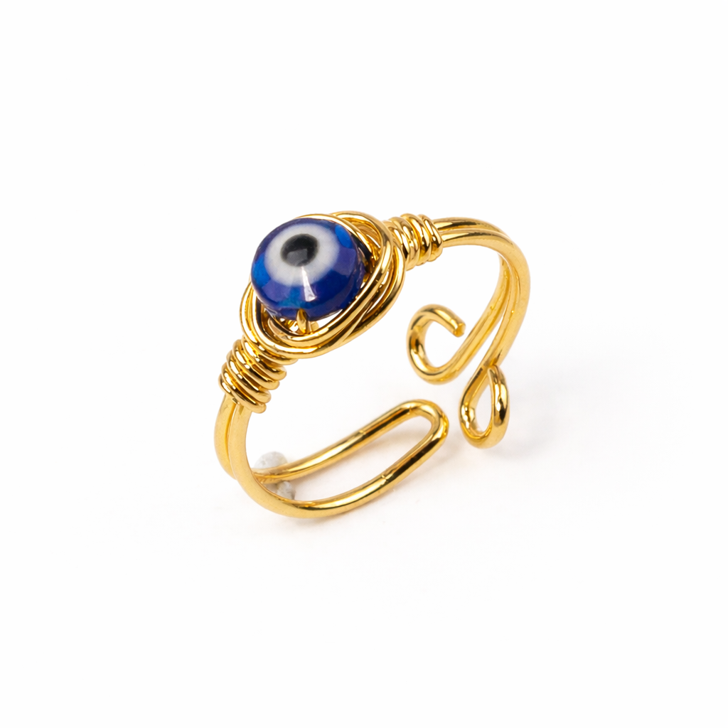Evil Eye Protection Ring – Adjustable Wire Wrapped