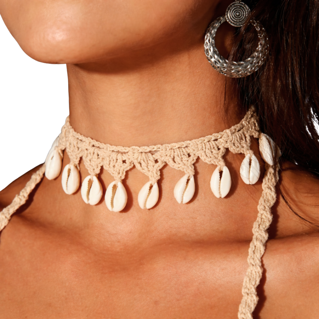 Cowrie Shell Macramé Choker Necklace