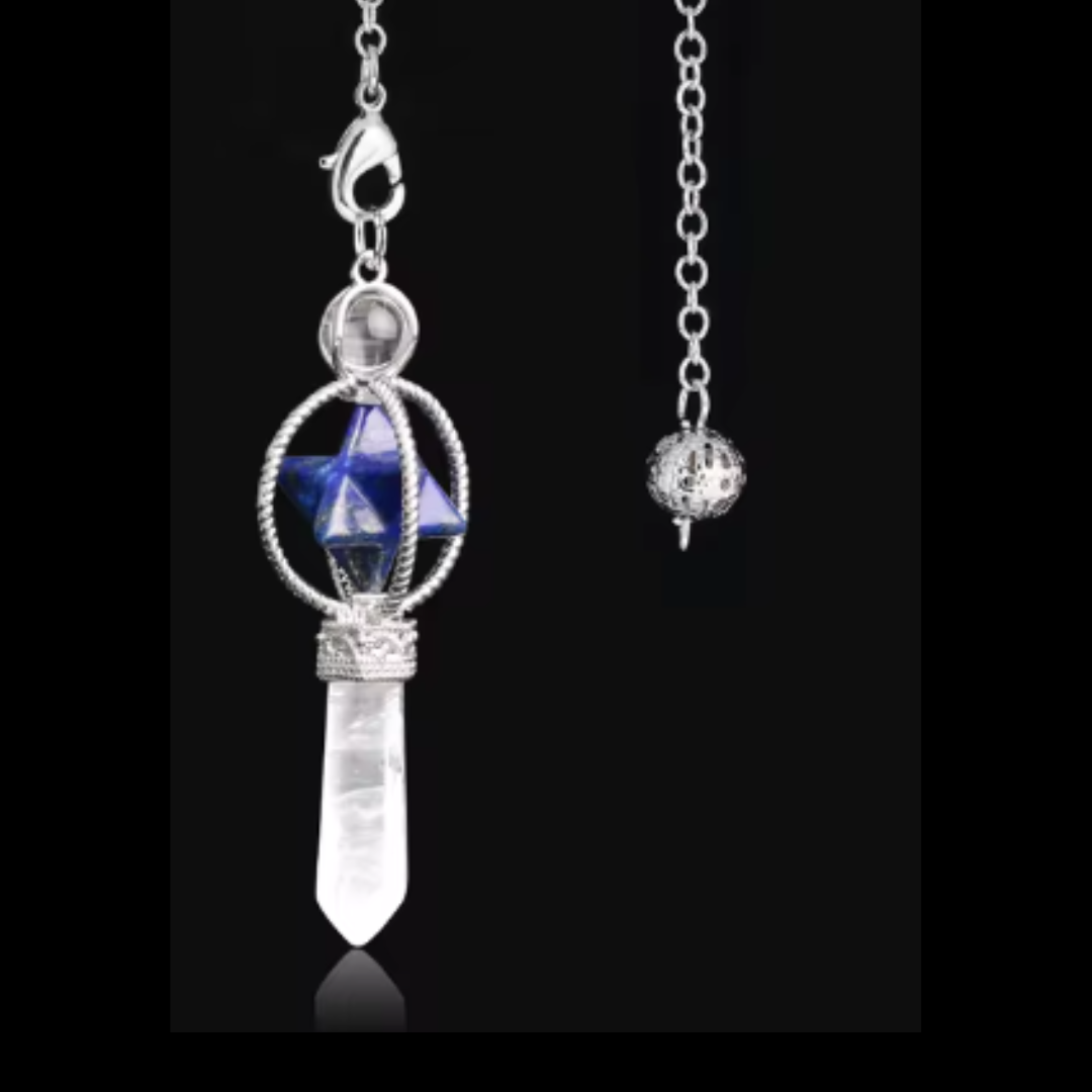 Lapis Lazuli with Clear Quartz Point Pendulum - Silver