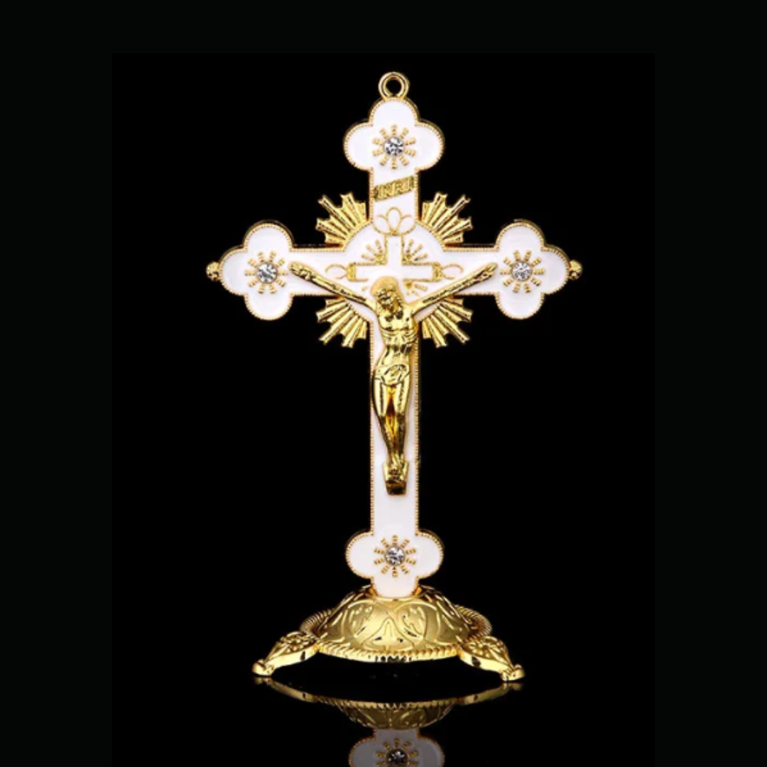 Santeria Altar Cross, Tabletop Cross | Crucifijo de Metal Bobeda Espiritual