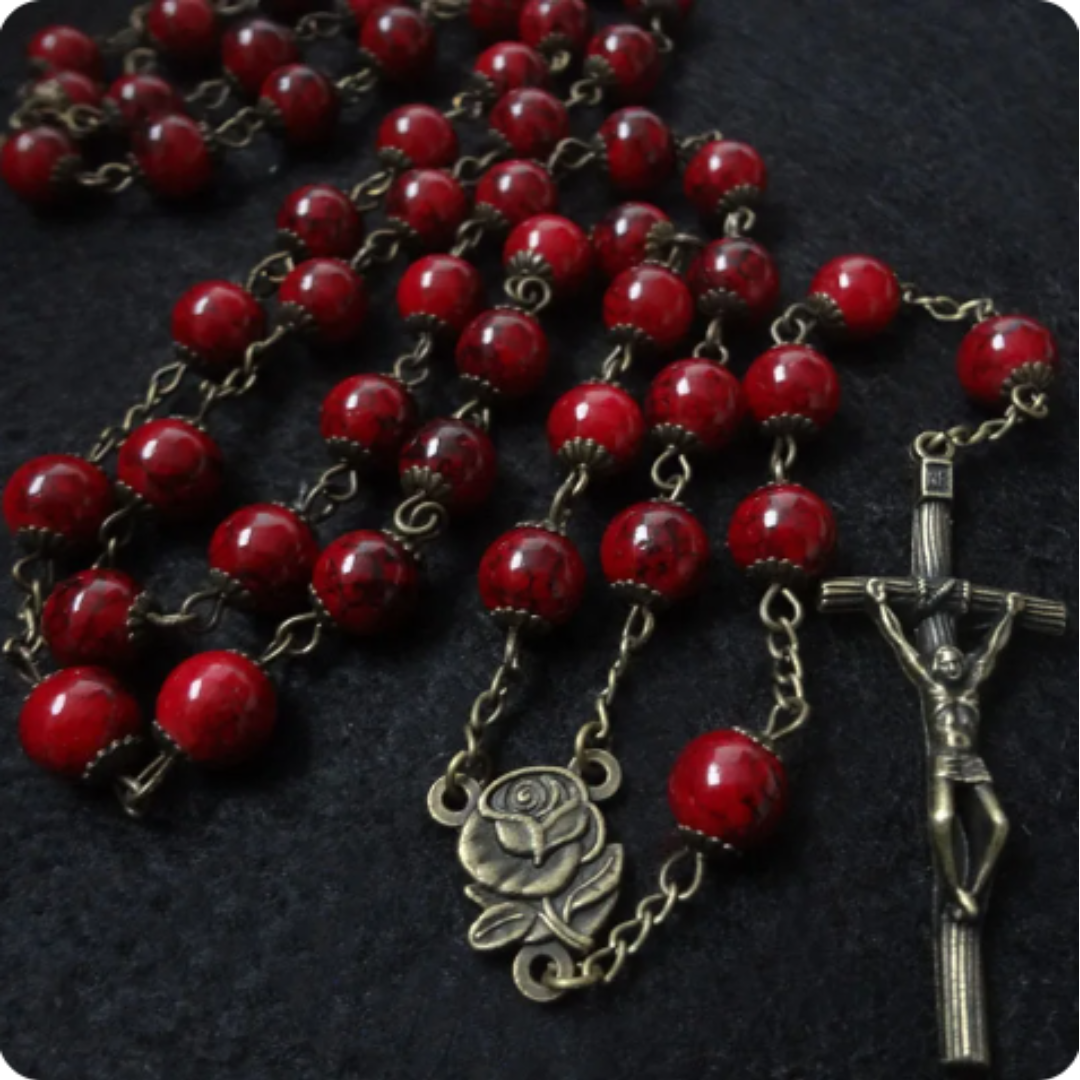 Antique Bronze Red Rose Rosary