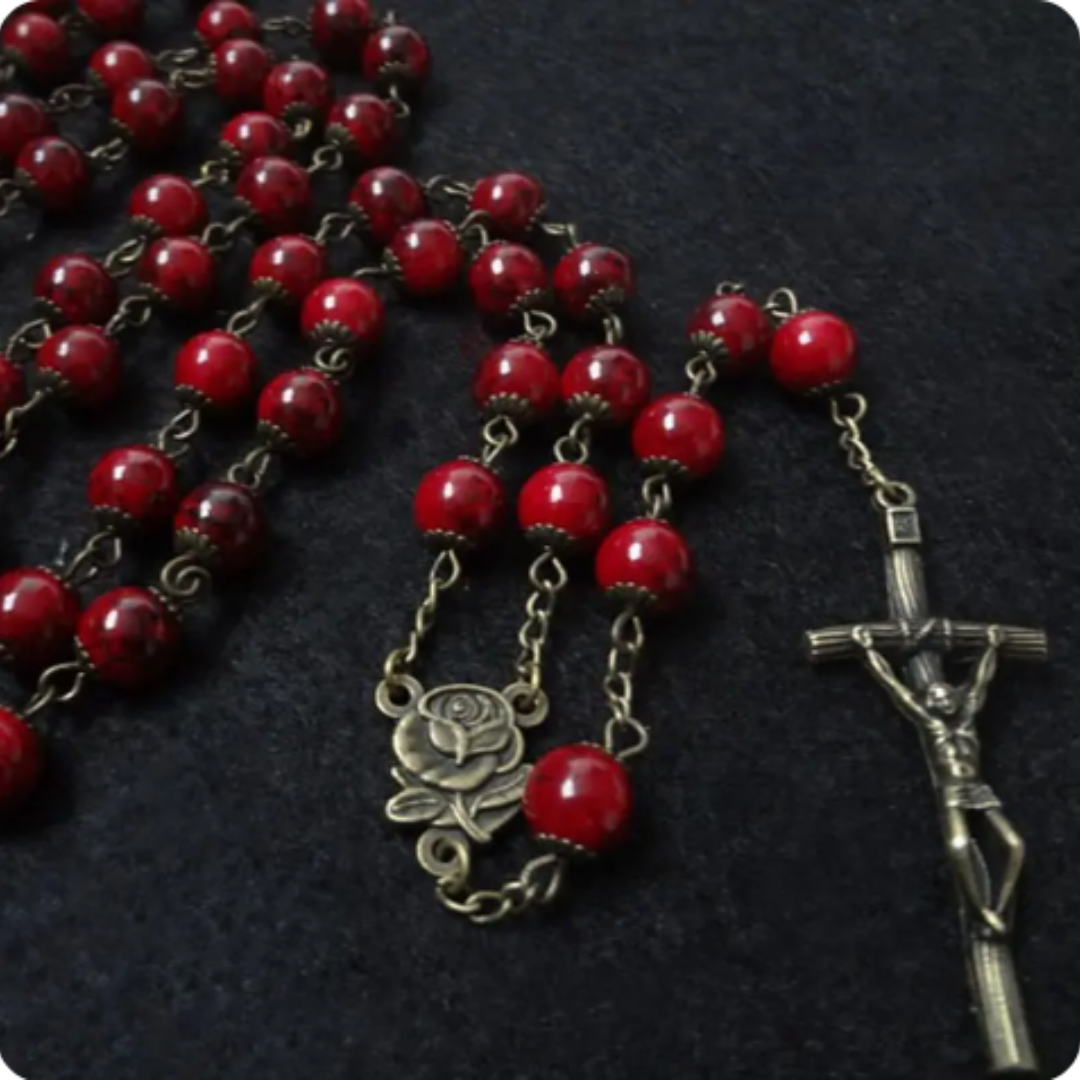 Antique Bronze Red Rose Rosary