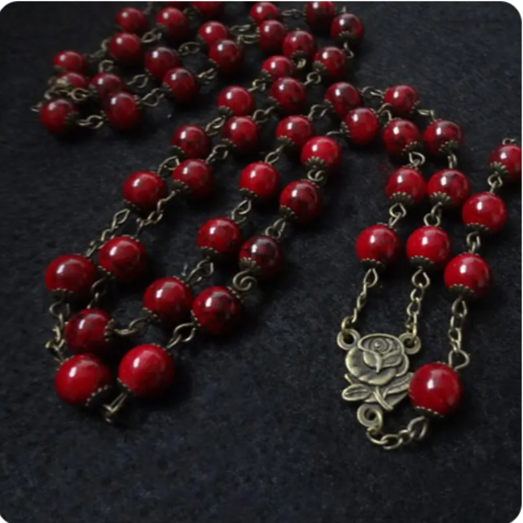 Antique Bronze Red Rose Rosary