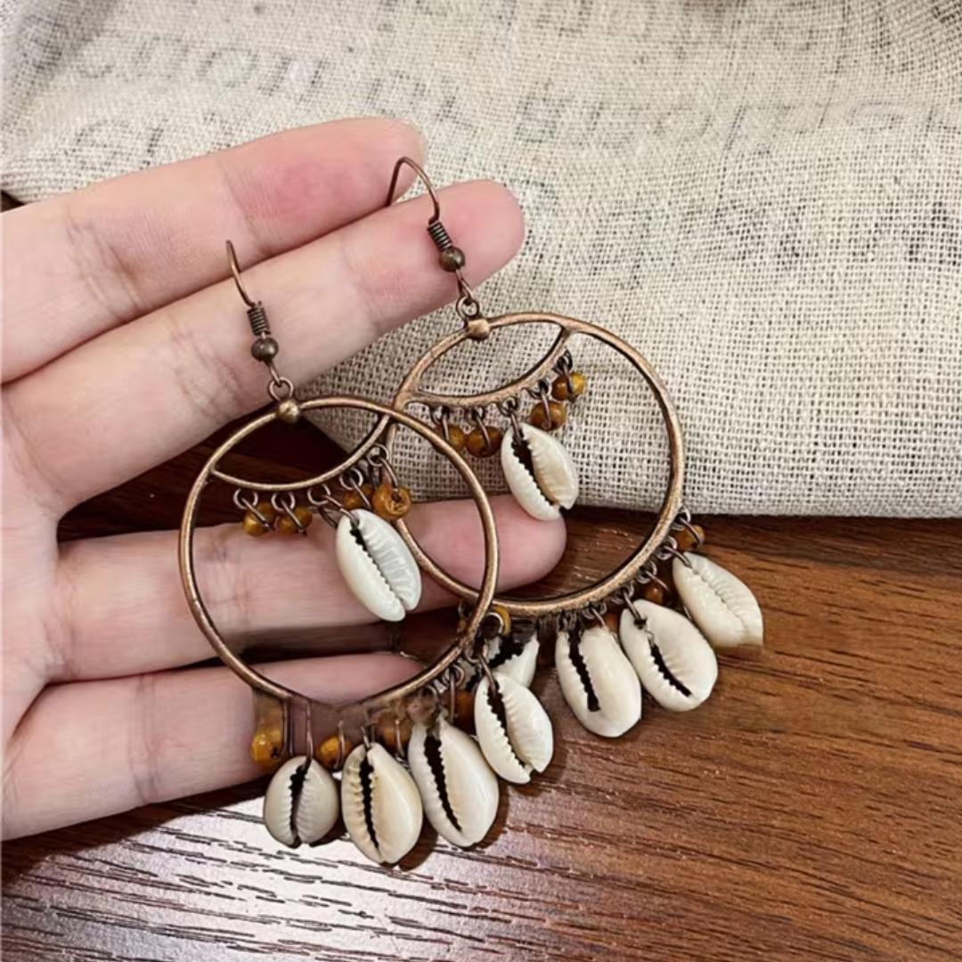 Cowrie Shell Hoop Earrings