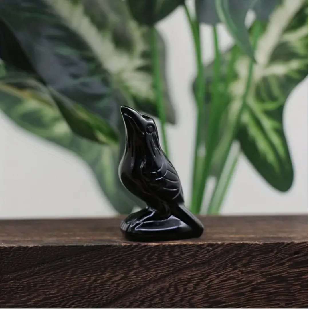 Hand Carved Obsidian Crow