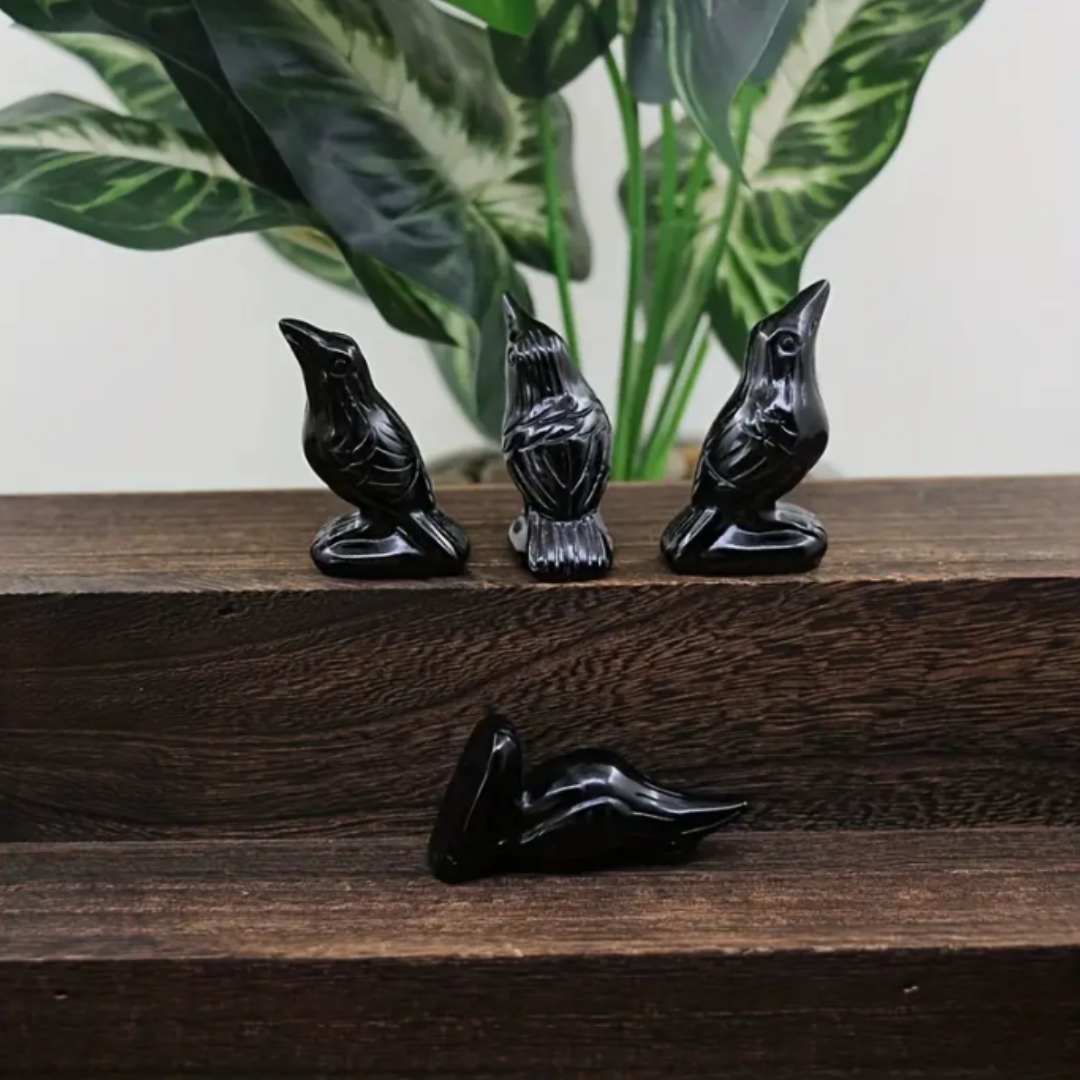 Hand Carved Obsidian Crow