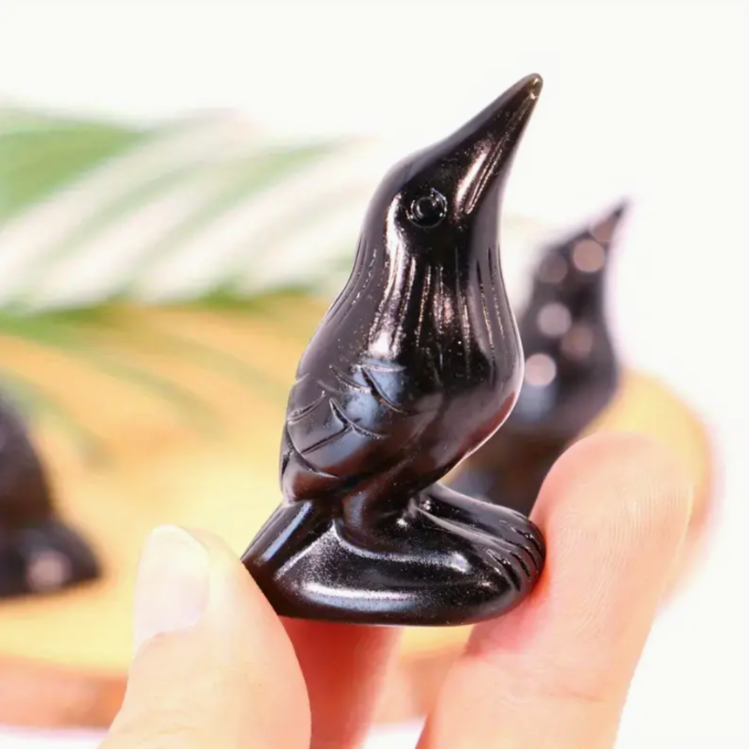 Hand Carved Obsidian Crow