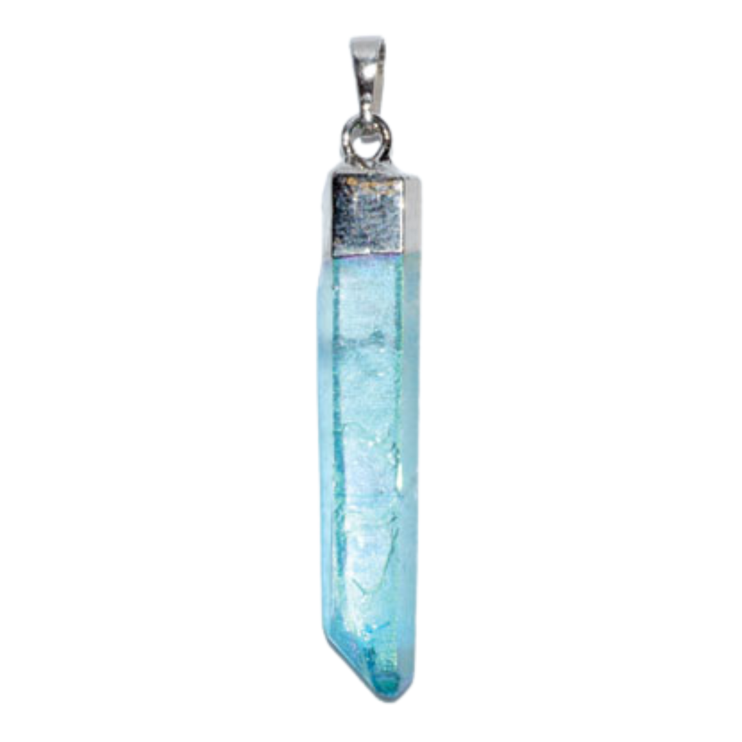 2" Aqua Aura Quartz Pendant w/ 16" silver tone chain