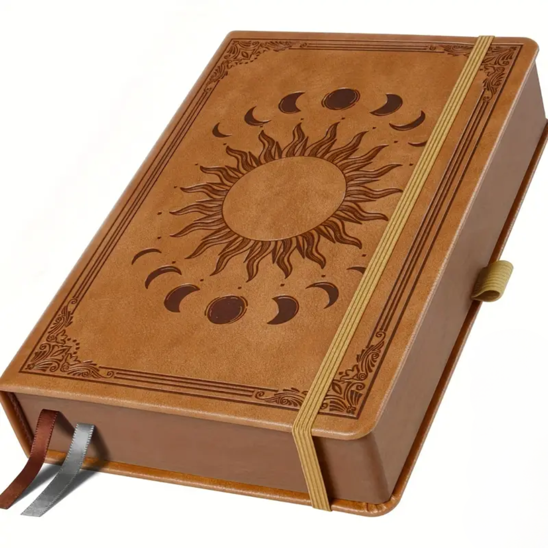 Sun & Moon Phases Faux Leather Journal - Light Sandy Brown