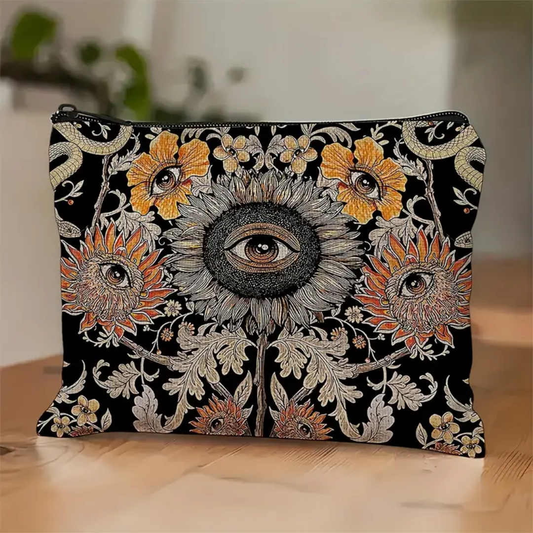 Sunflower & Snake Evil Eye Makeup Bag