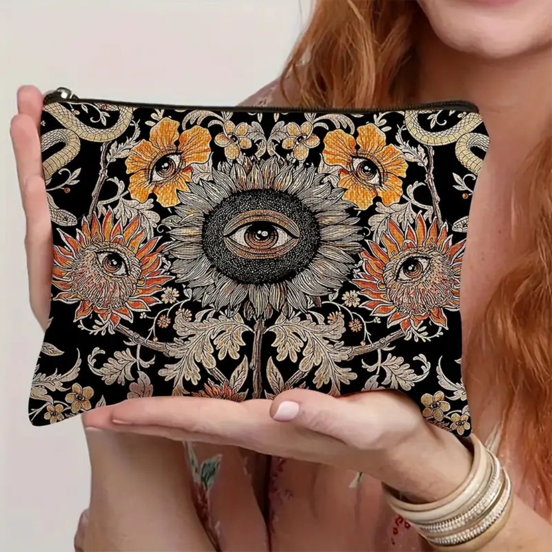 Sunflower & Snake Evil Eye Makeup Bag