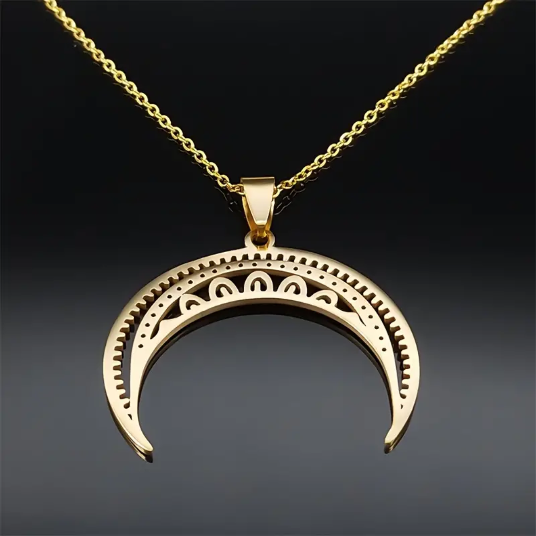 Celestial Crescent Amulet Necklace