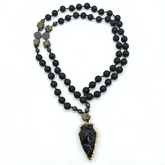 Luminous Obsidian Talisman, Arrowhead Necklace