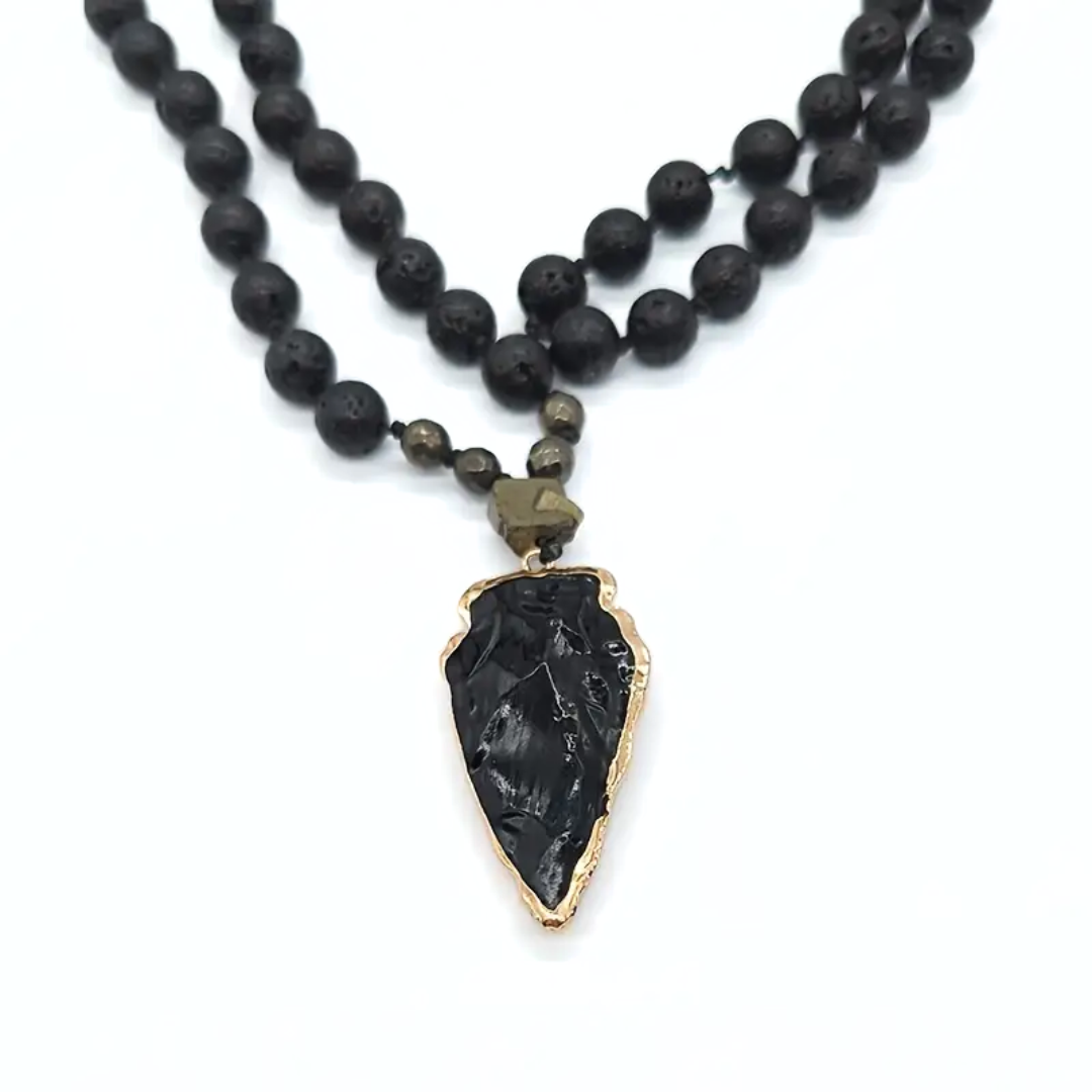 Luminous Obsidian Talisman, Arrowhead Necklace