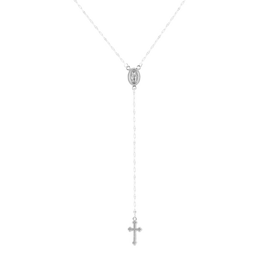 Divine Elegance Rosary Necklace - silver