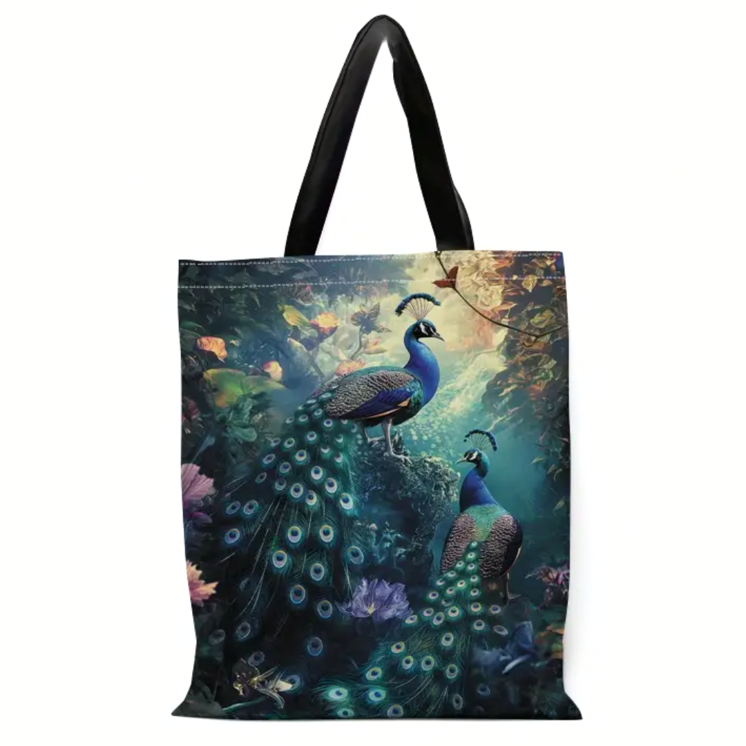 Peacock Pattern Canvas Tote Bag