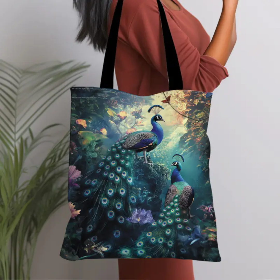 Peacock Pattern Canvas Tote Bag