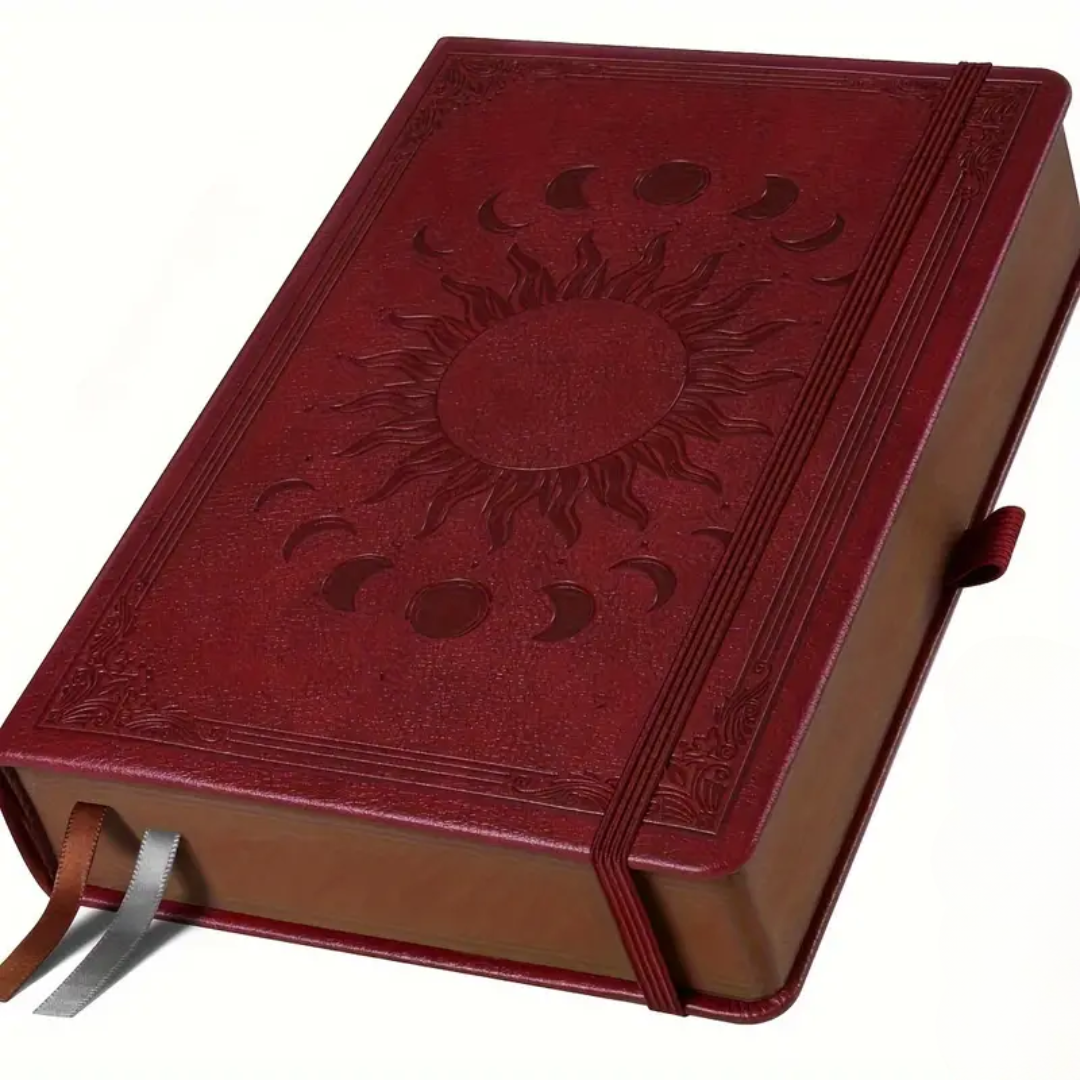 Sun & Moon Phases Faux Leather Journal - Red