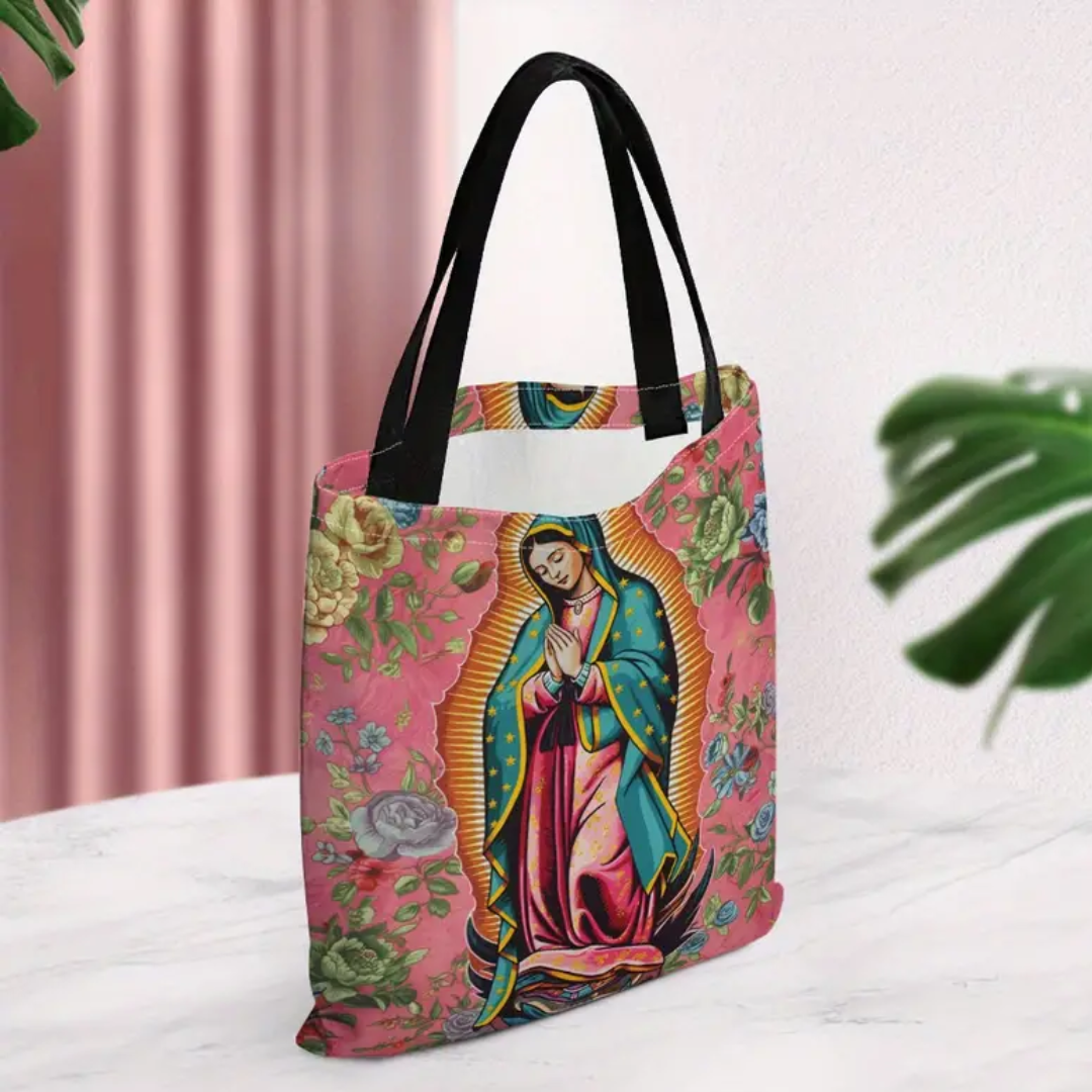 Our Lady of Guadalupe Floral Canvas Tote Bag