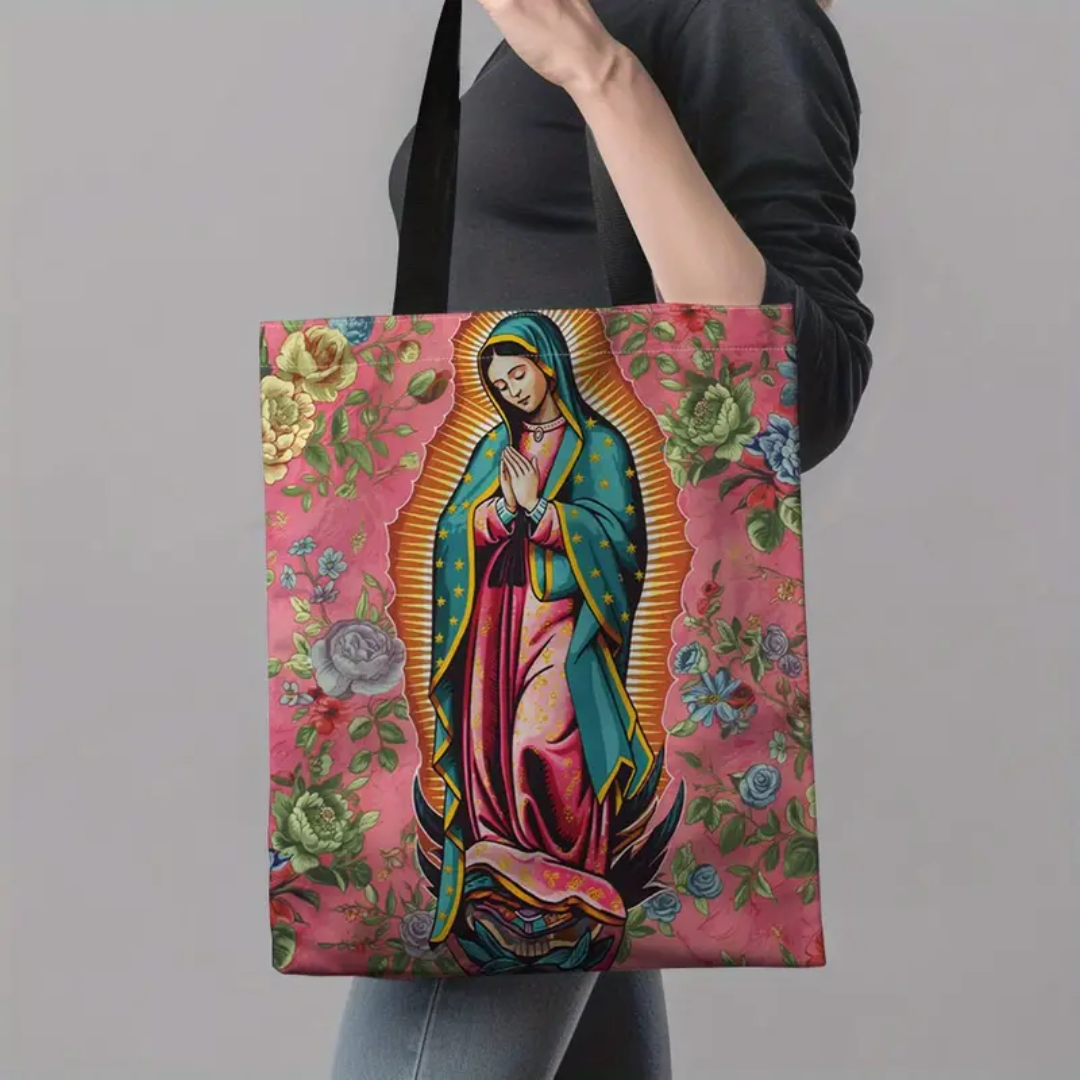 Our Lady of Guadalupe Floral Canvas Tote Bag