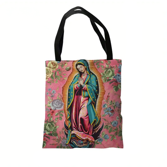 Our Lady of Guadalupe Floral Canvas Tote Bag