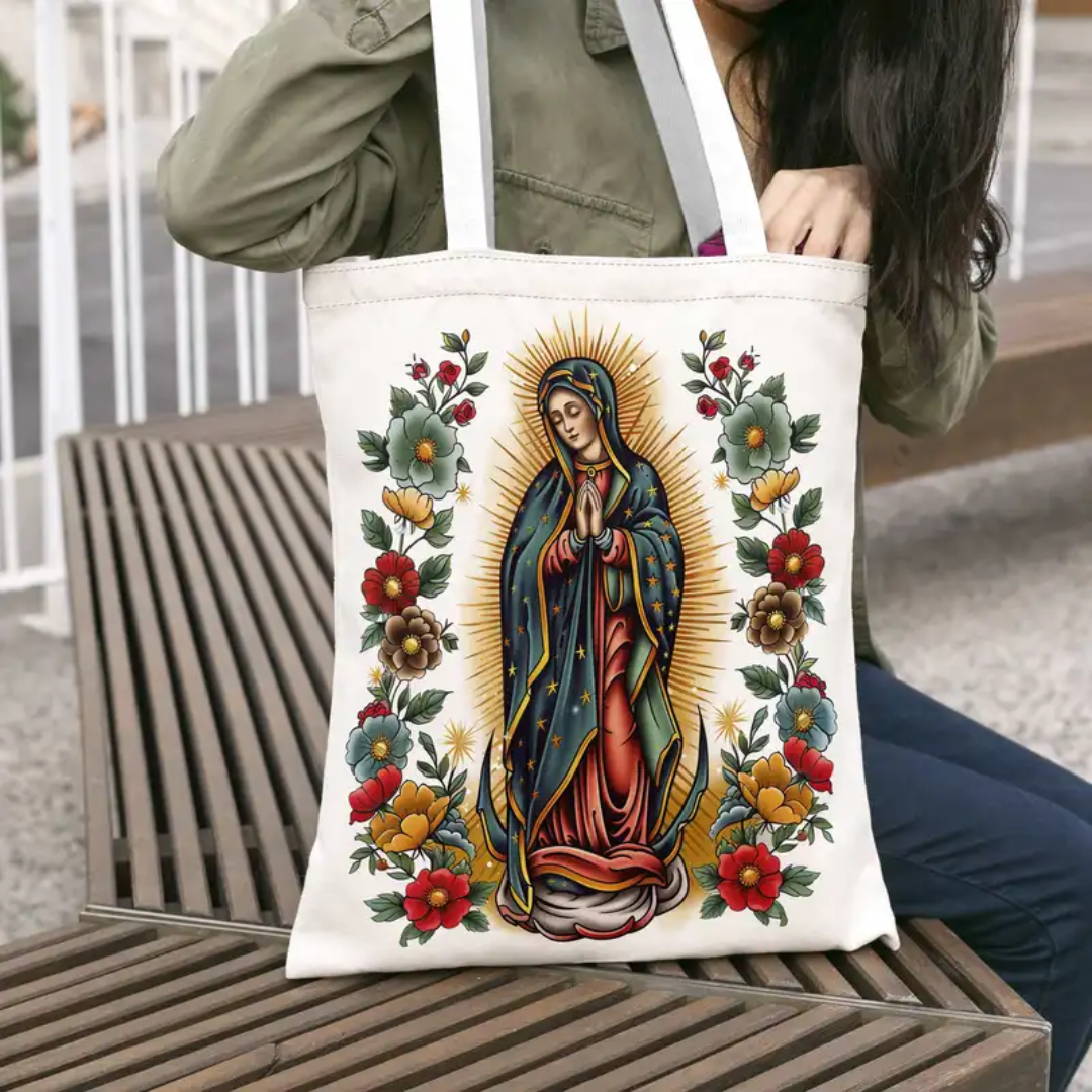 Our Lady of Guadalupe Floral Tribute Canvas Tote Bag