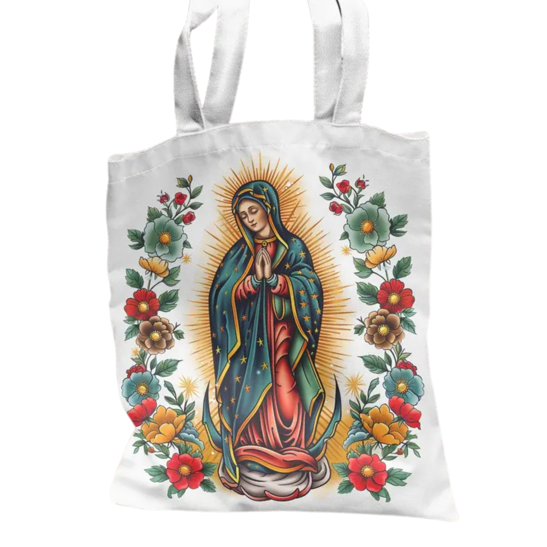 Our Lady of Guadalupe Floral Tribute Canvas Tote Bag