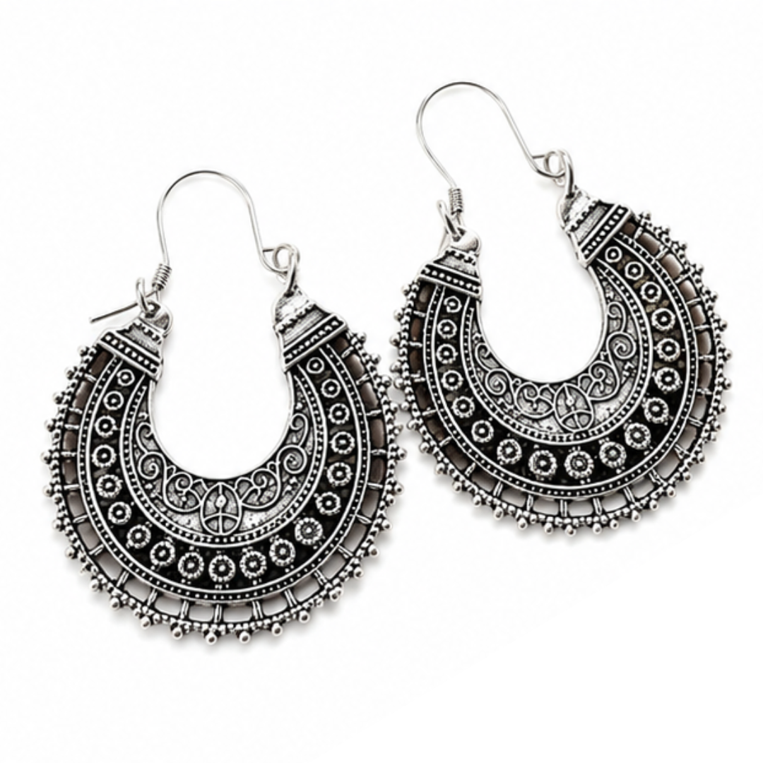 Bohemian Crescent Tribal Hoop Earrings